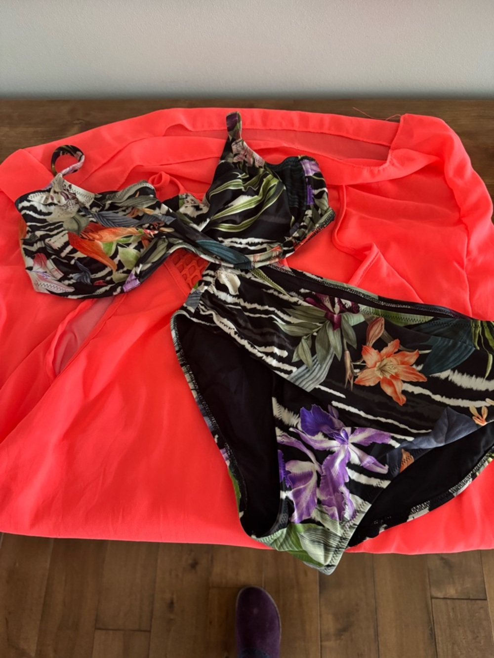 Fantasie Black Bikini Top with Neon Pink & Lime Floral Trim